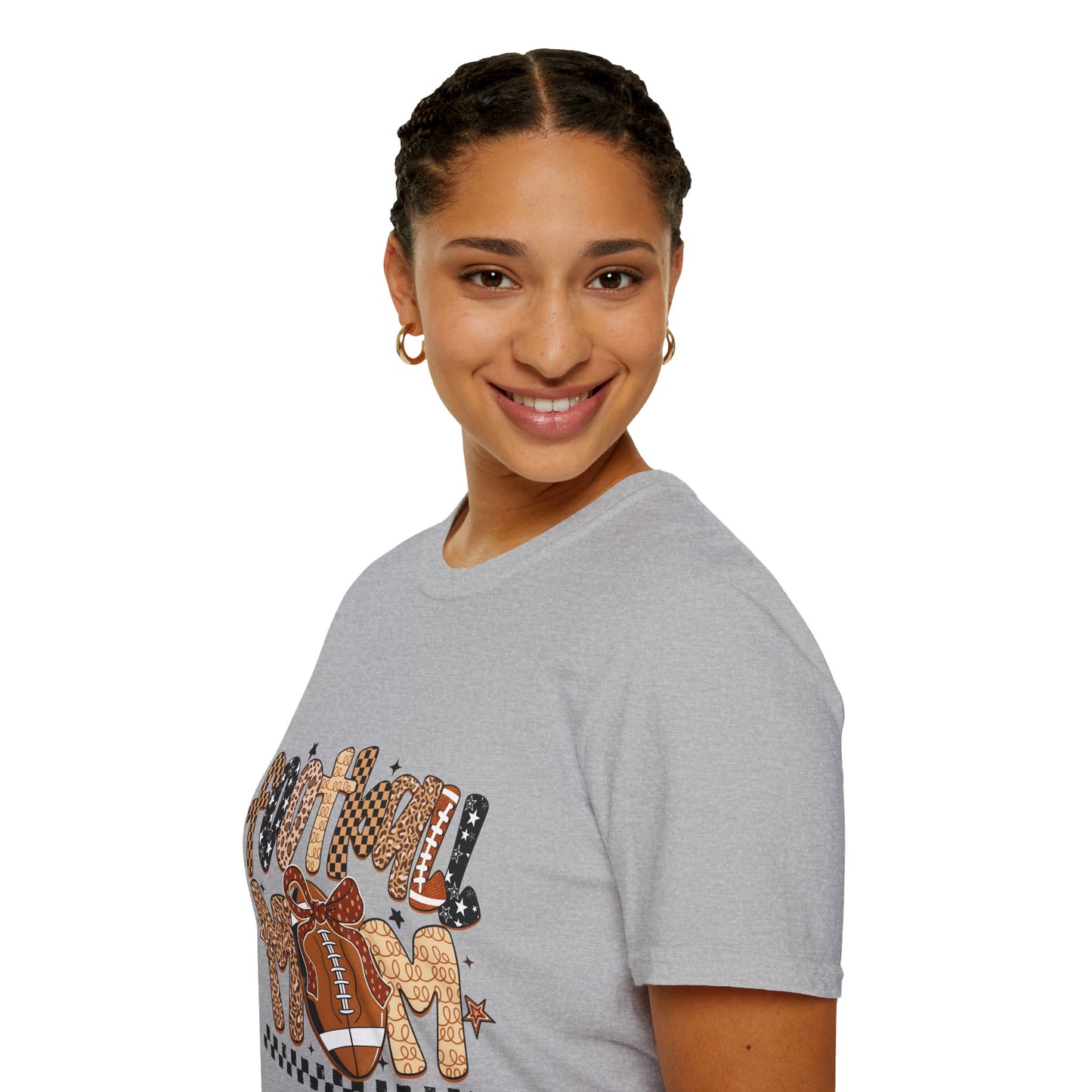 Football Mom T-Shirt, Casual Tee for Football Moms, Great for Game Day, Sports Mom Gift, Comfortable Softstyle Shirt