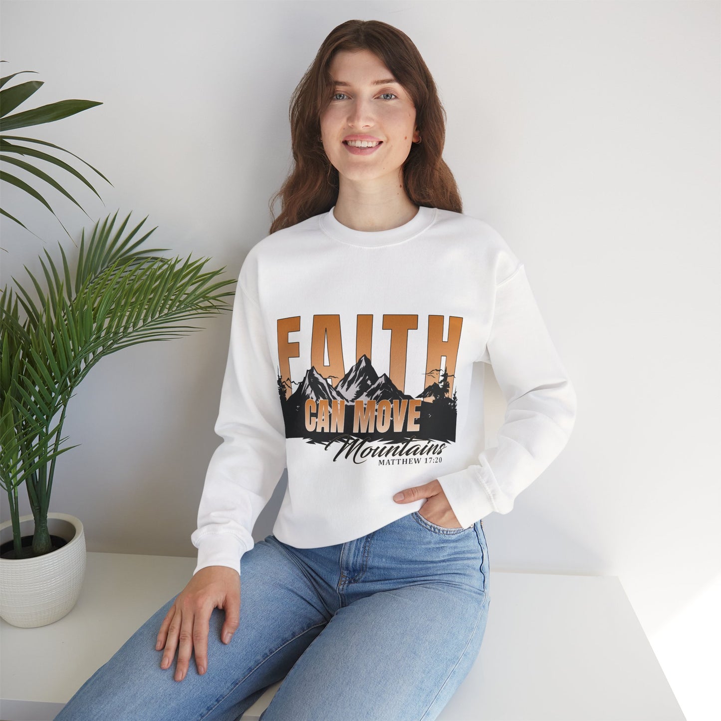 Faith Can Move Mountains Crewneck Sweatshirt - Inspirational Christian Apparel