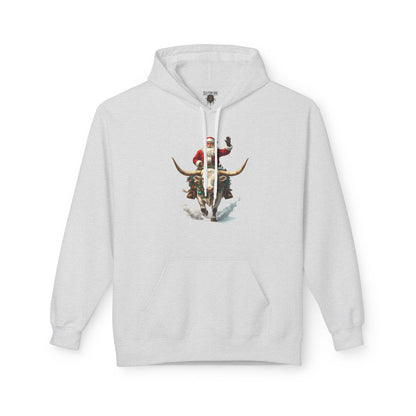Santa Riding Bull Fleece Hoodie for Holiday Cheer