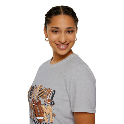 Football Mom T-Shirt, Casual Tee for Football Moms, Great for Game Day, Sports Mom Gift, Comfortable Softstyle Shirt