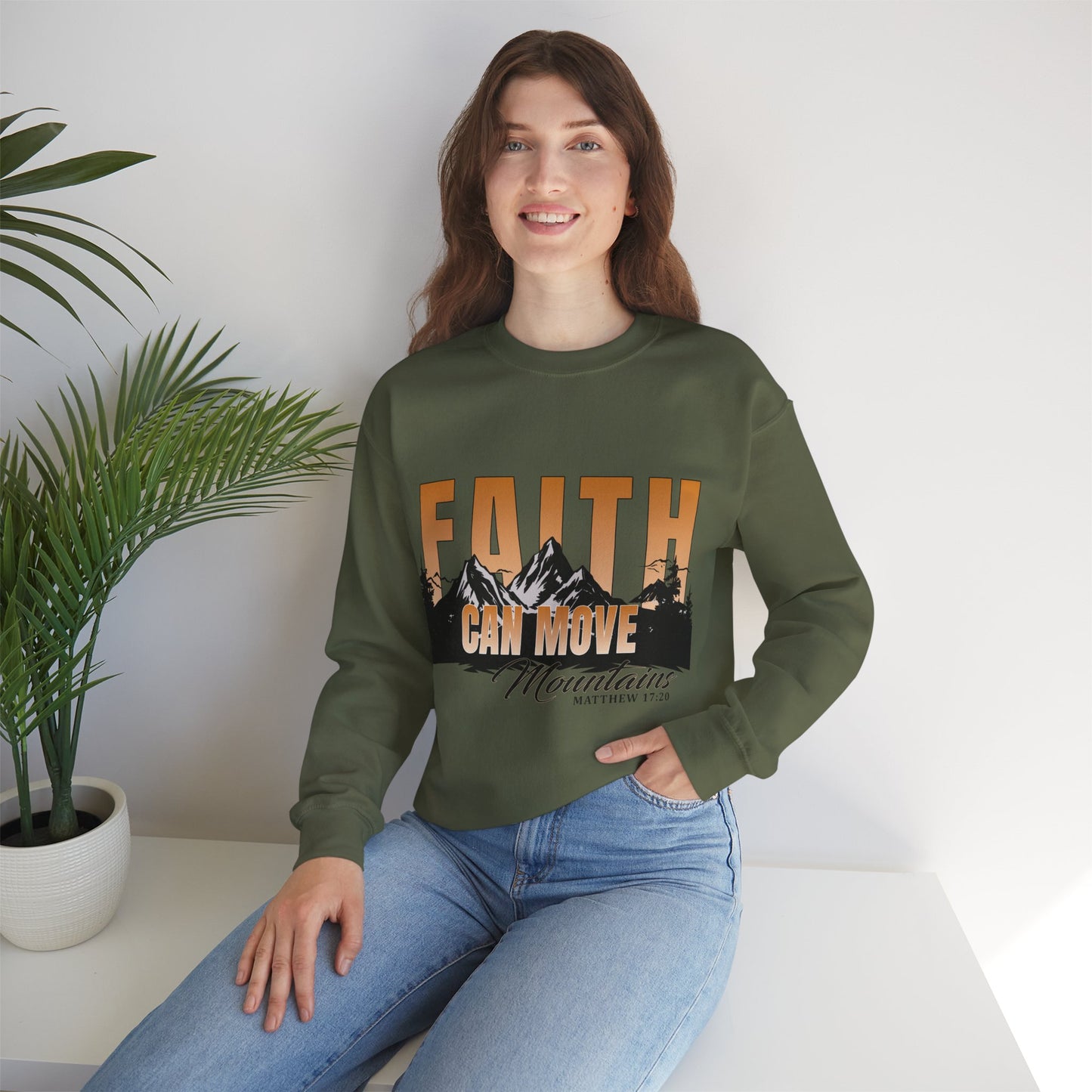 Faith Can Move Mountains Crewneck Sweatshirt - Inspirational Christian Apparel