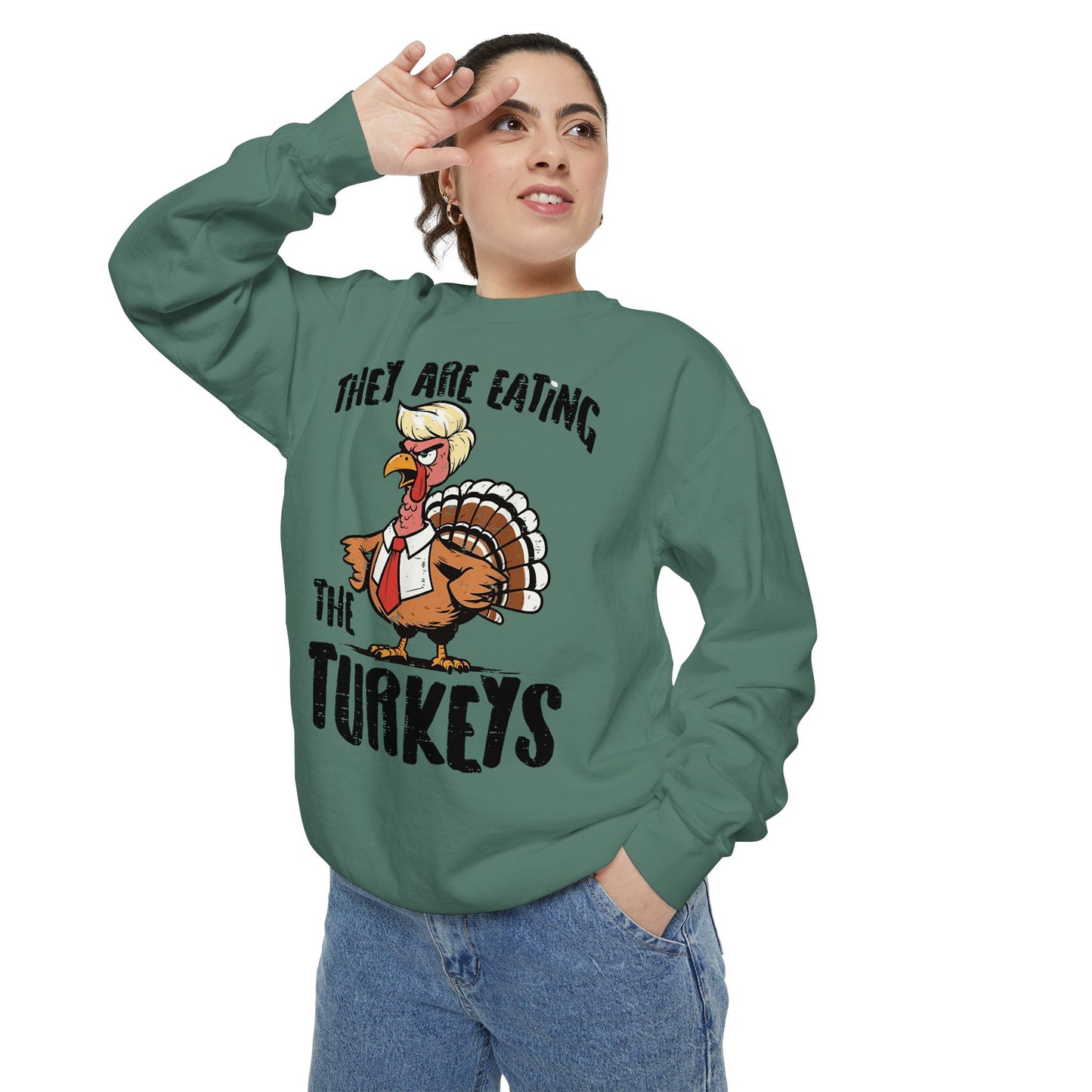 Thanksgiving Trump Humor Sweatshirt - Unisex Garment-Dyed