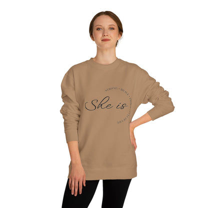 Motivational Unisex Crew Neck Sweatshirt - 'She is Strong, Brave, Worthy' - Self-Love Apparel