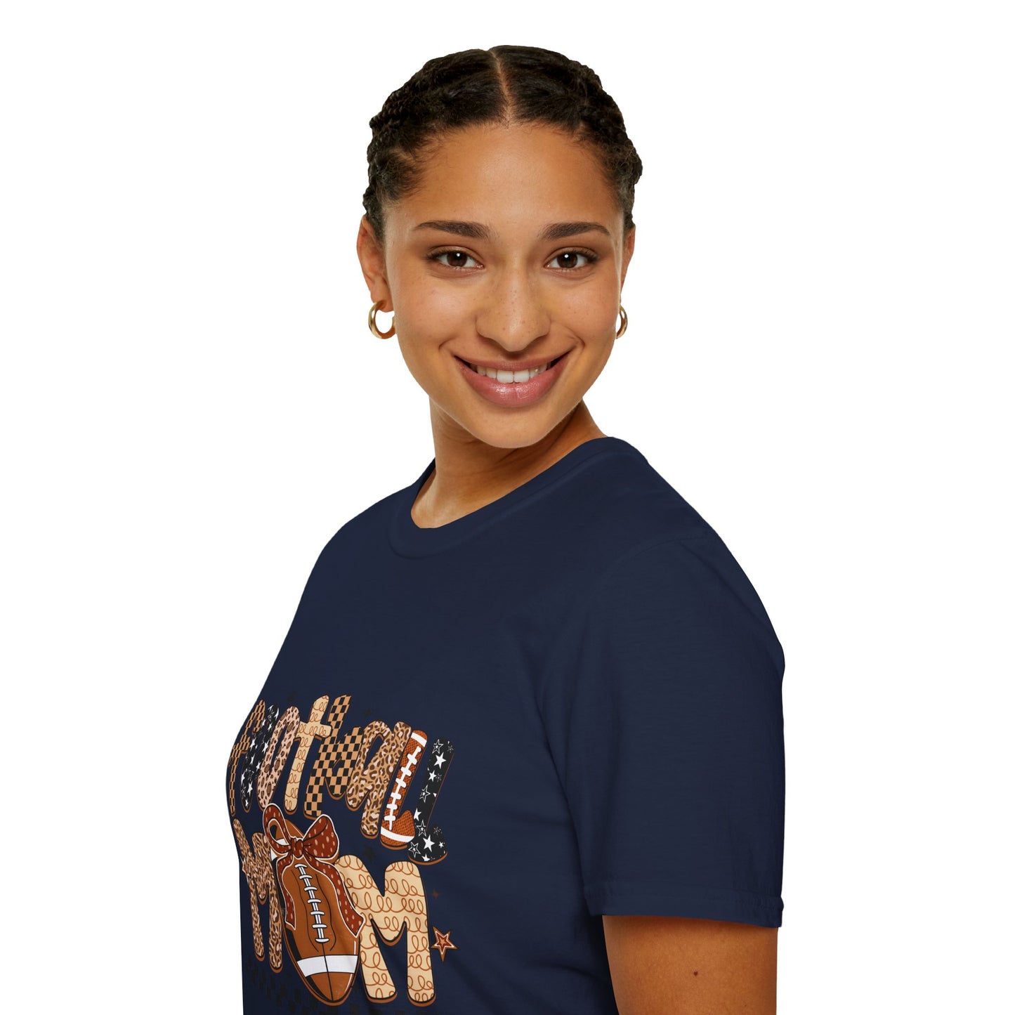 Football Mom T-Shirt, Casual Tee for Football Moms, Great for Game Day, Sports Mom Gift, Comfortable Softstyle Shirt