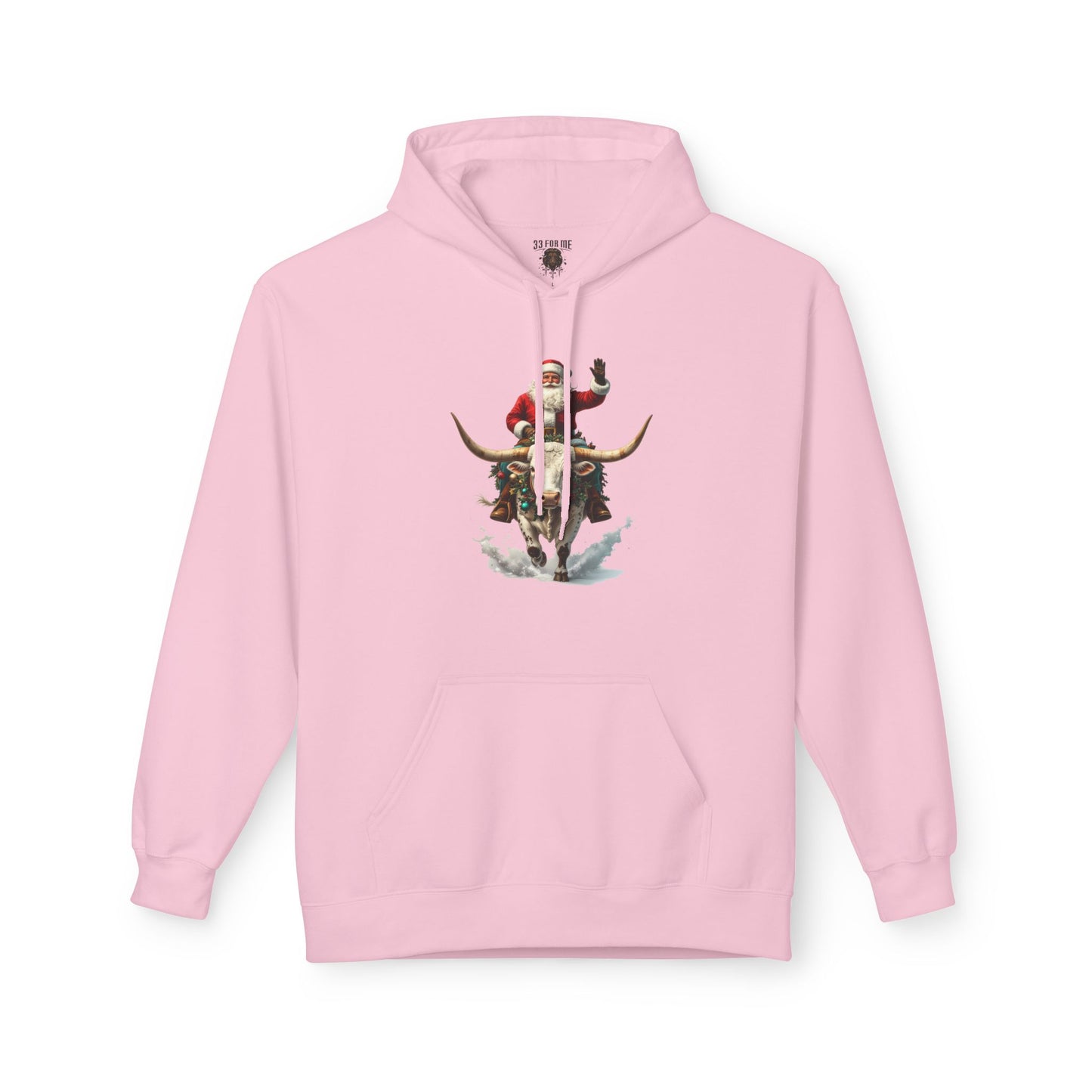 Santa Riding Bull Fleece Hoodie for Holiday Cheer