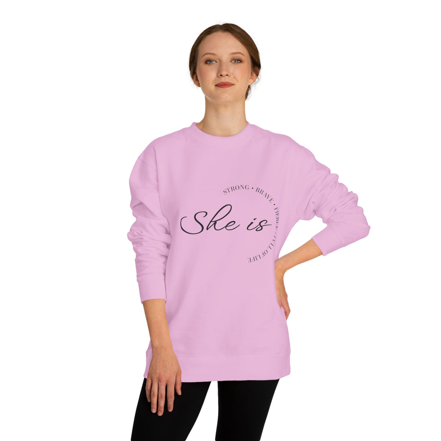 Motivational Unisex Crew Neck Sweatshirt - 'She is Strong, Brave, Worthy' - Self-Love Apparel
