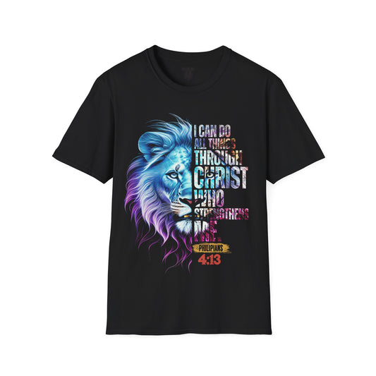 Inspirational Lion Graphic Tee - Unisex Softstyle T-Shirt for Faith & Strength, Christian Apparel, Motivational Gift, Everyday Wear