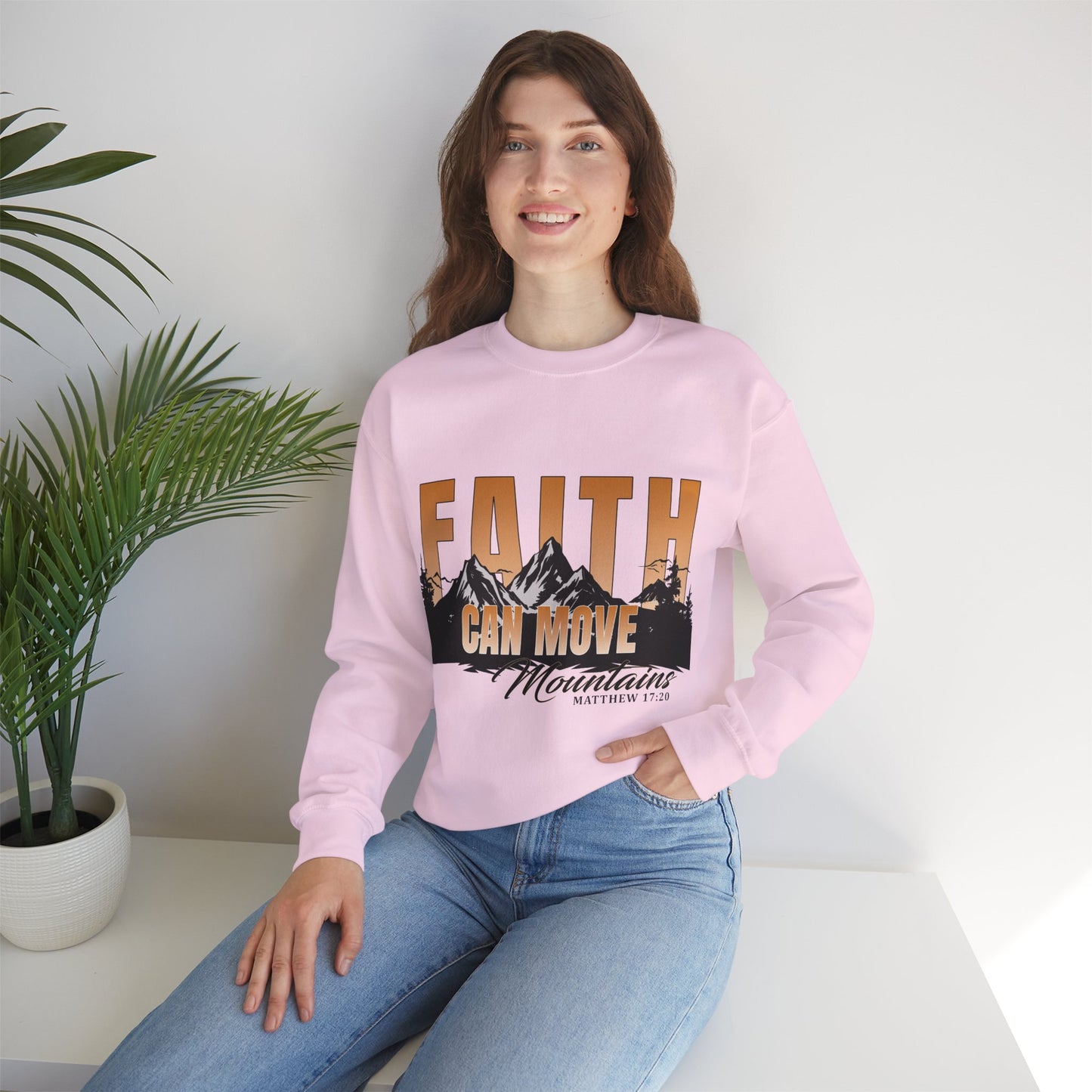 Faith Can Move Mountains Crewneck Sweatshirt - Inspirational Christian Apparel