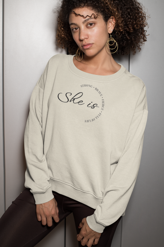 Motivational Unisex Crew Neck Sweatshirt - 'She is Strong, Brave, Worthy' - Self-Love Apparel
