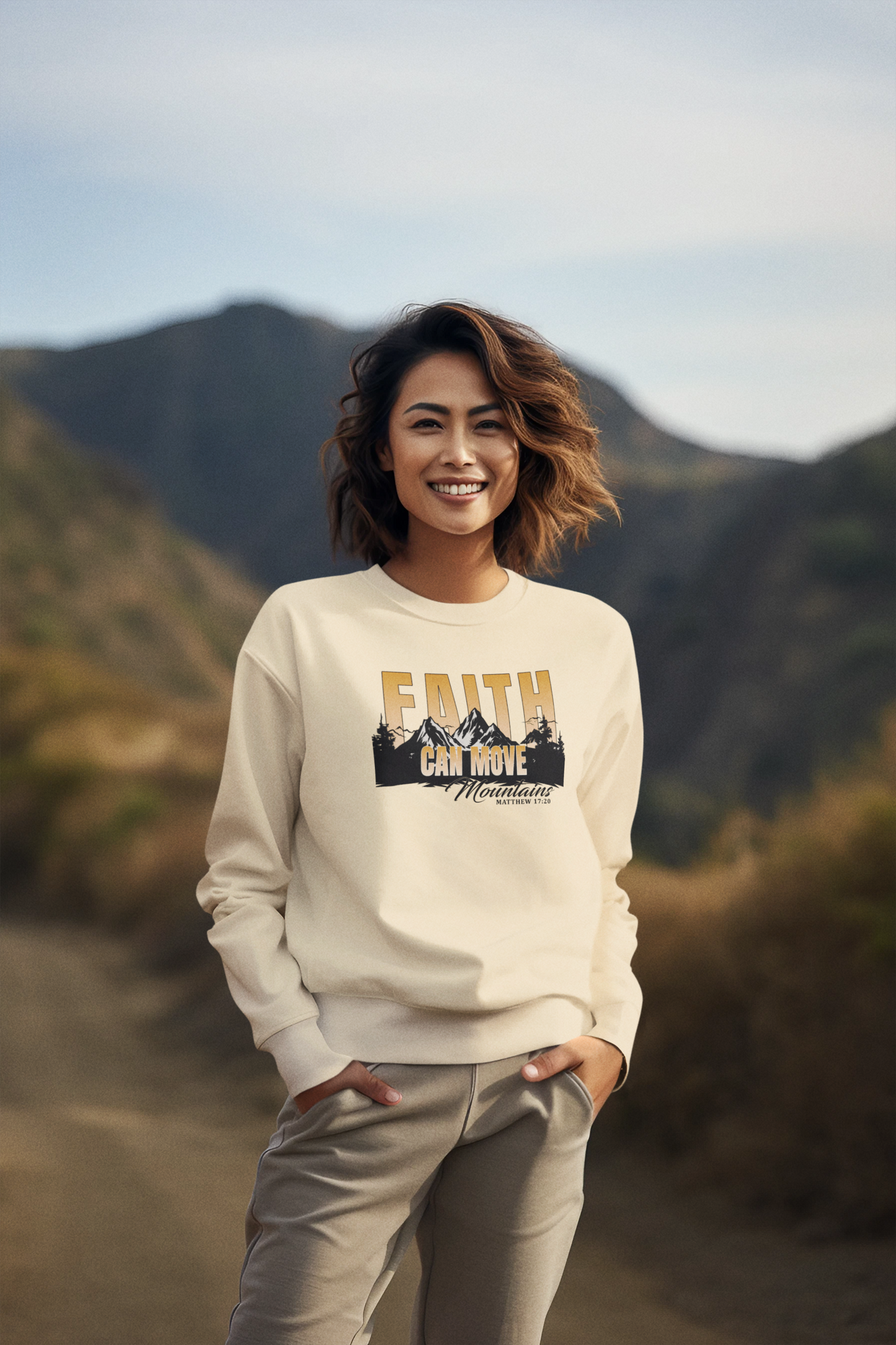 Faith Can Move Mountains Crewneck Sweatshirt - Inspirational Christian Apparel
