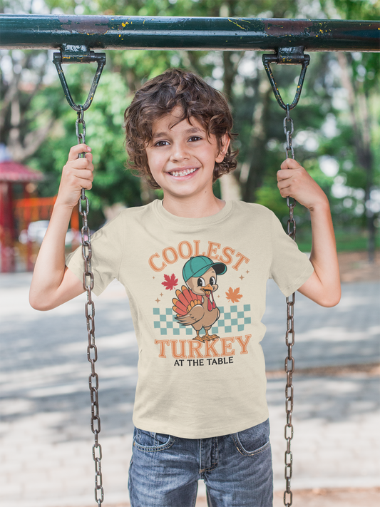 Kids Tee - Coolest Turkey at the Table - Thanksgiving