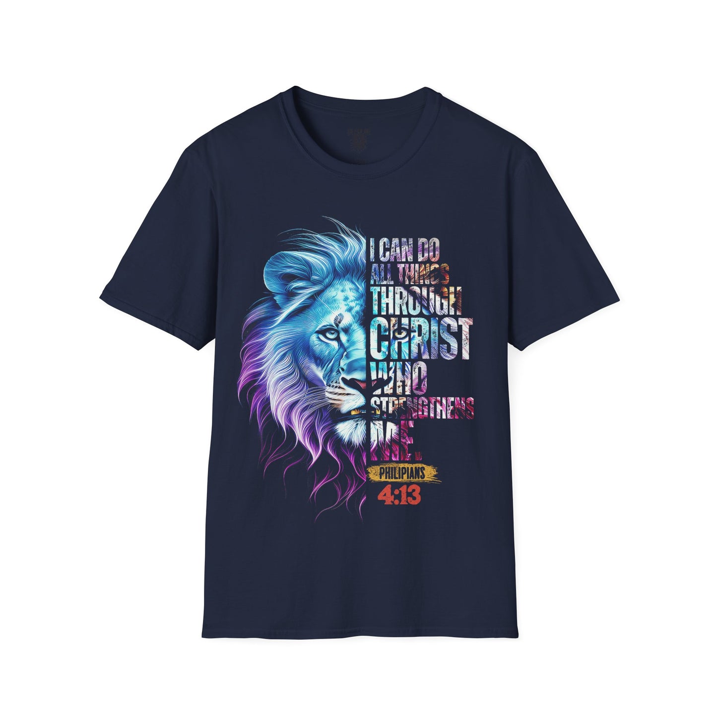 Inspirational Lion Graphic Tee - Unisex Softstyle T-Shirt for Faith & Strength, Christian Apparel, Motivational Gift, Everyday Wear
