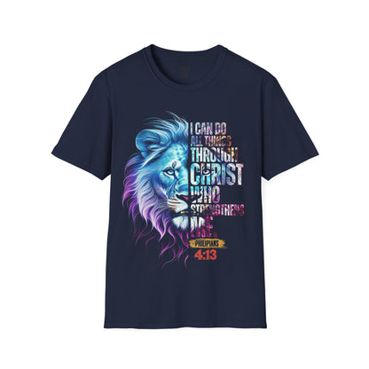Inspirational Lion Graphic Tee - Unisex Softstyle T-Shirt for Faith & Strength, Christian Apparel, Motivational Gift, Everyday Wear