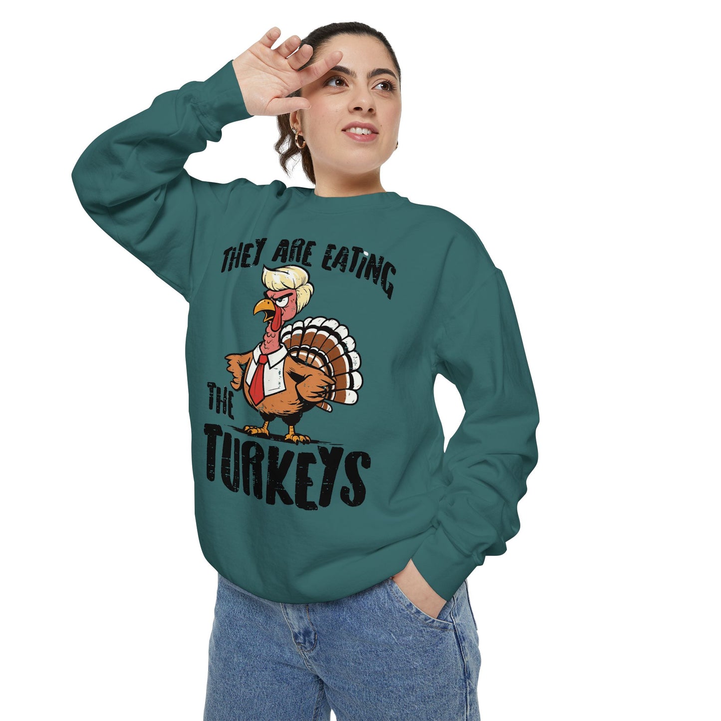 Thanksgiving Trump Humor Sweatshirt - Unisex Garment-Dyed