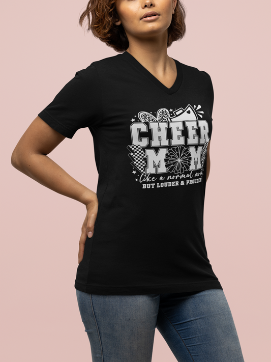 Cheer Mom V-Neck Tee, Perfect Gift for Sports Moms, Casual Wear, Cheer Competitions, Team Spirit Shirt, Fun Everyday Top
